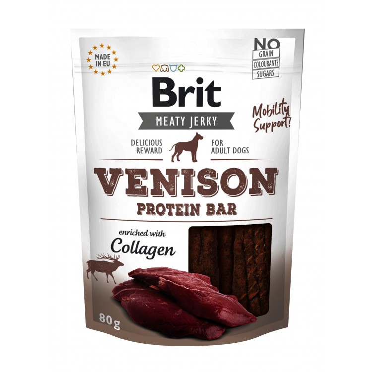 Recompensa Brit Dog Jerky Venison Protein Bar, 80 g thepetclub