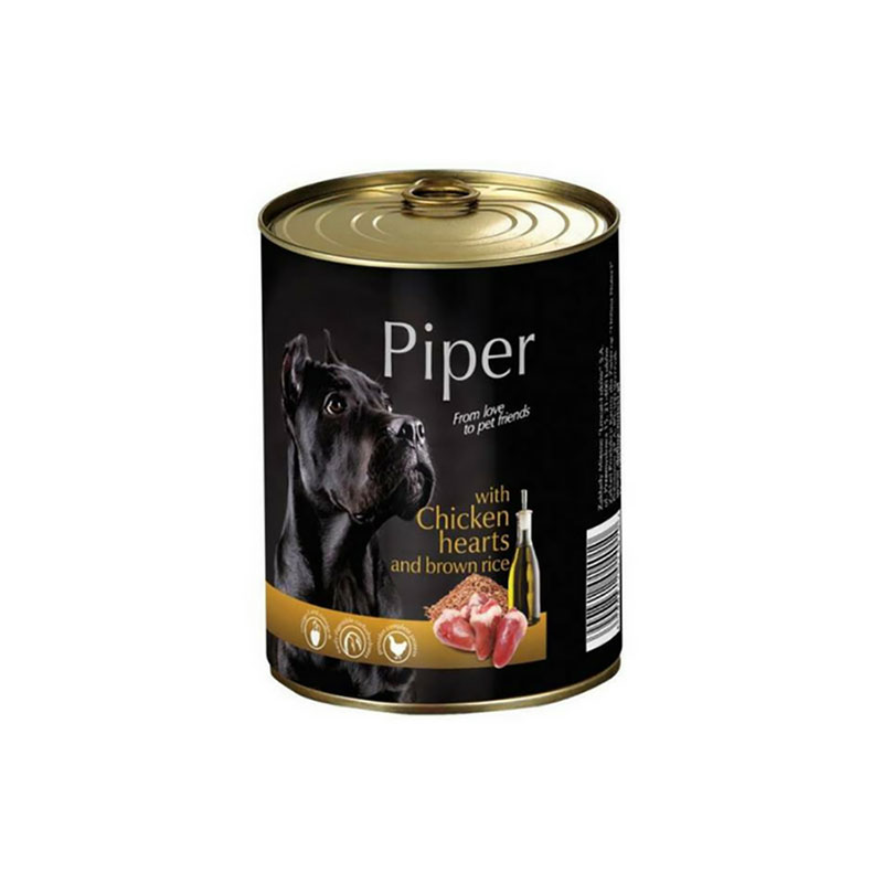 Hrană umedă câini adulți, Piper, cu Inimi de Pui și Orez Brun400 Dolina