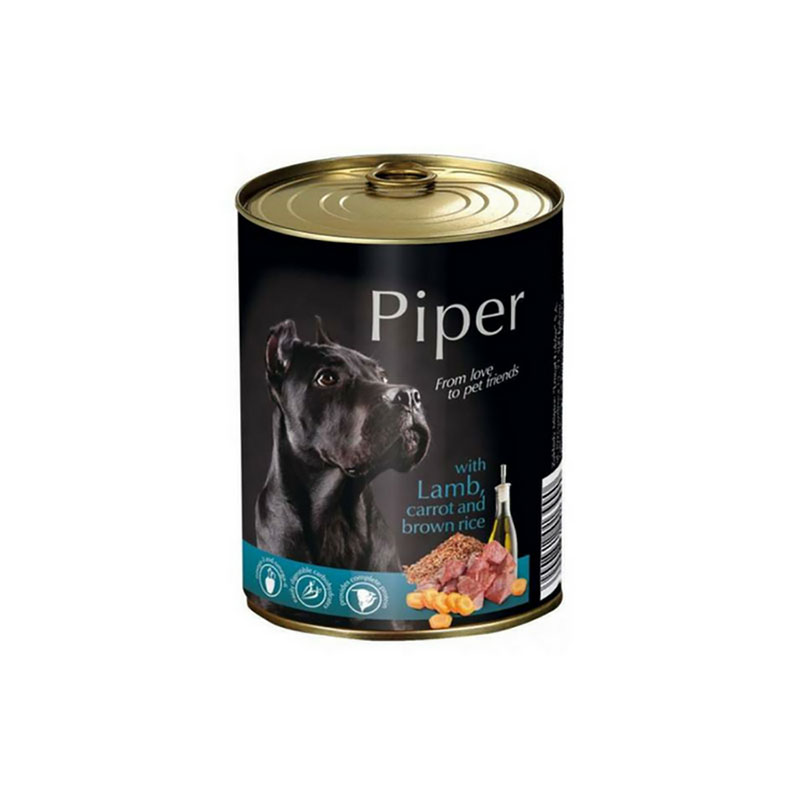 Hrană umedă câini adulți, Piper, cu Miel, Morcovi si Orez brun400 Dolina