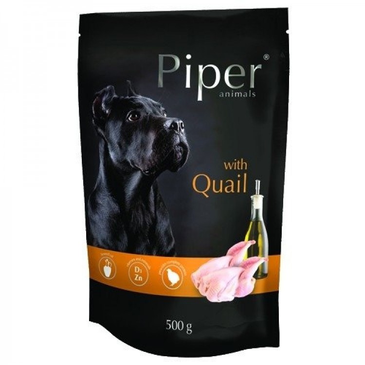 Hrană umedă câini adulți, Piper, cu Carne de Prepelița plic 500g Dolina