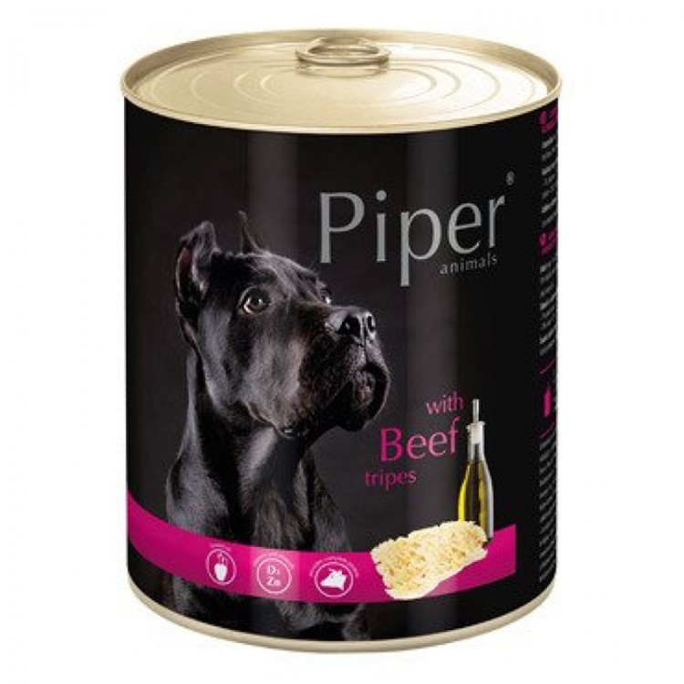 Hrană umedă câini adulți, Piper, cu Burta de Vita 800g Dolina
