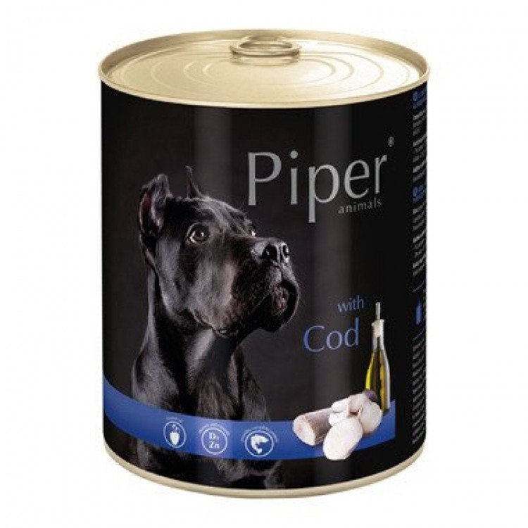 Hrană umedă câini adulți, Piper, cu Carne de Cod 800g Dolina