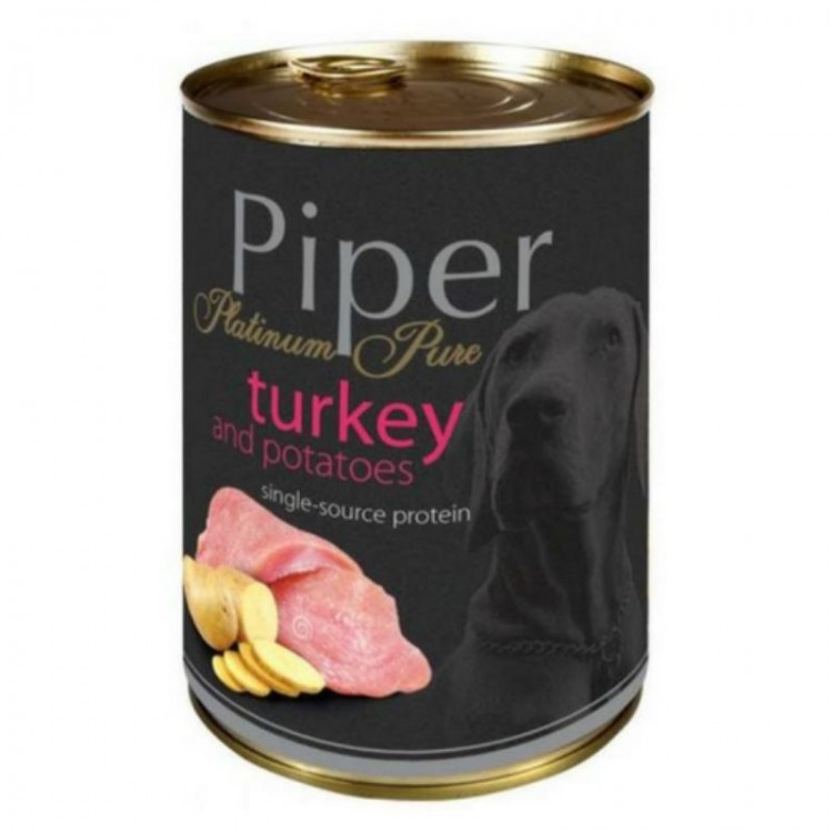 Hrană umedă câini adulți, Piper Pure, cu Carne de Curcan si Cartofi 400g Dolina imagine 2022
