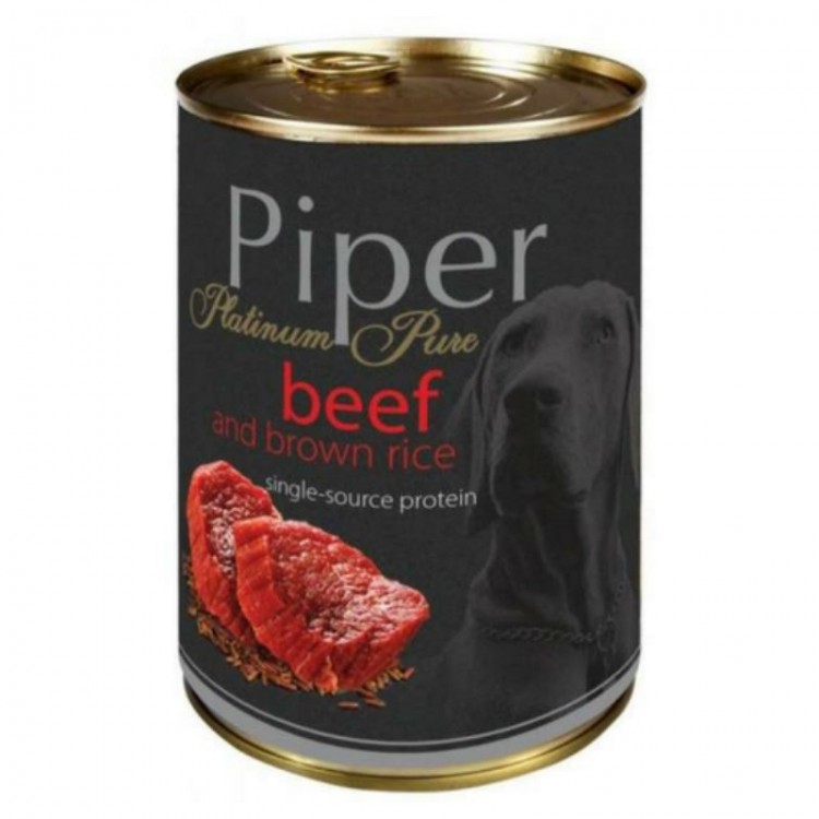 Hrană umedă câini adulți, Piper Pure, cu Carne de Vita si Orez brun 400g Dolina imagine 2022